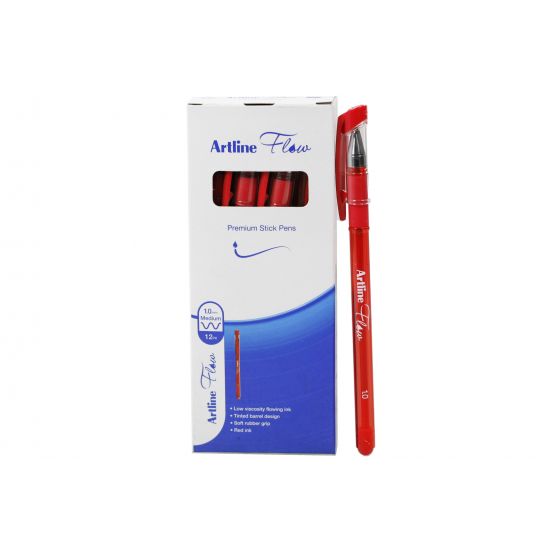 12 Pack x Artline Flow Premium Stick Pens - Red
