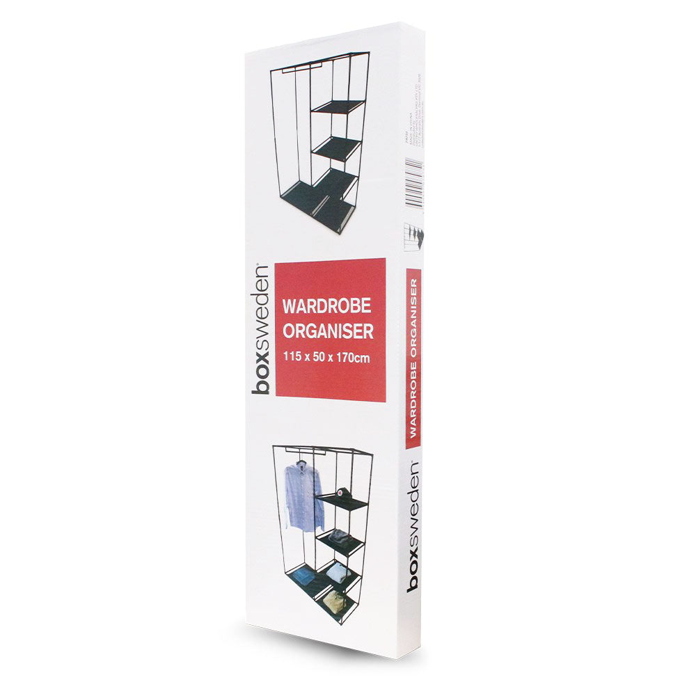 Boxsweden 4 Shelf Wardrobe Organiser with Hanging Rack