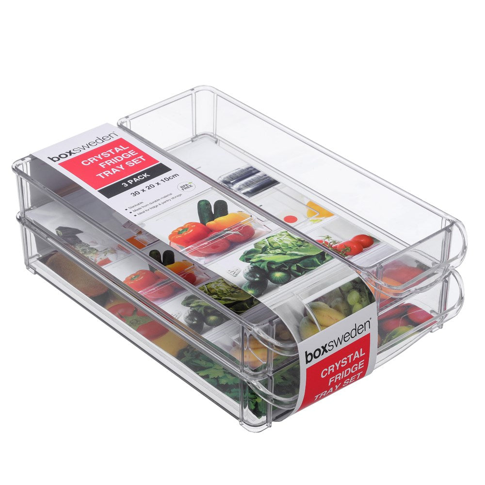Boxsweden Crystal 3 Piece Storage Tray - 30x30x10cm