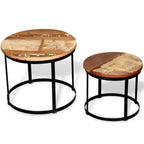 Coffee Table Set 2 Pieces Solid Reclaimed Wood Round 40/50cm