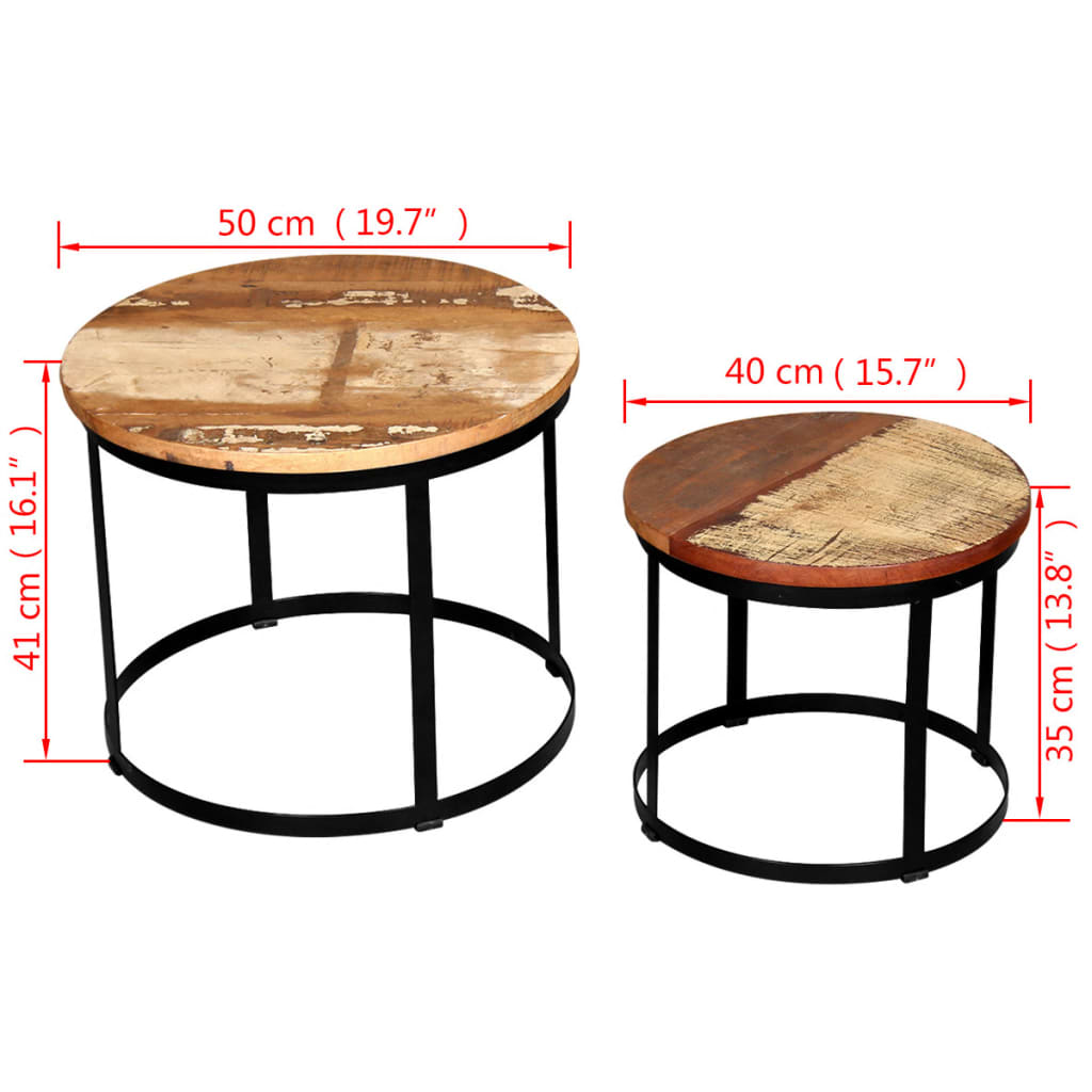 Coffee Table Set 2 Pieces Solid Reclaimed Wood Round 40/50cm