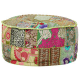 Patchwork Pouffe Round Cotton Handmade 40x20 Cm Green