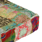 Patchwork Pouffe Square Cotton Handmade 50x50x12 Cm Green