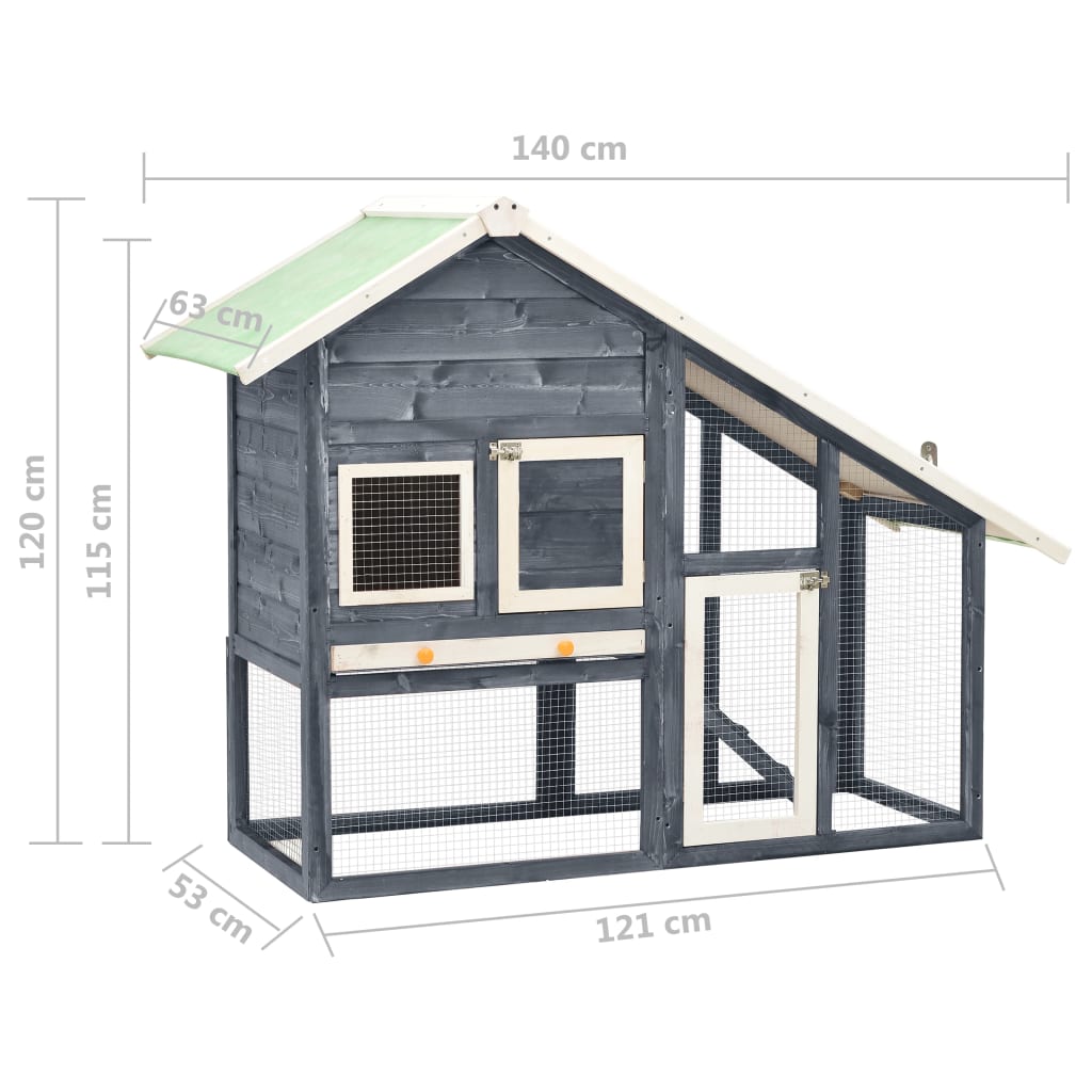 Rabbit Hutch Grey And White 140x63x120 Cm Solid Firwood