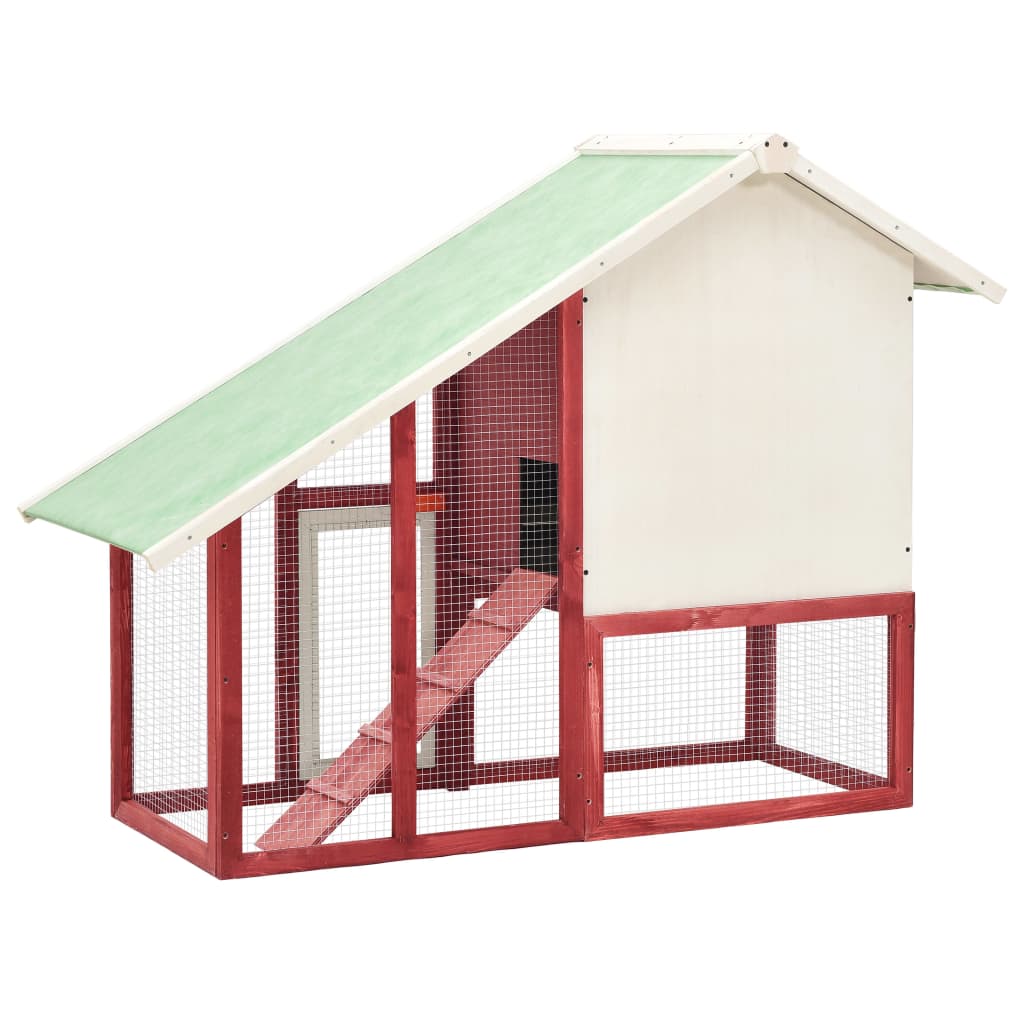 Rabbit Hutch Red And White 140x63x120 Cm Solid Firwood