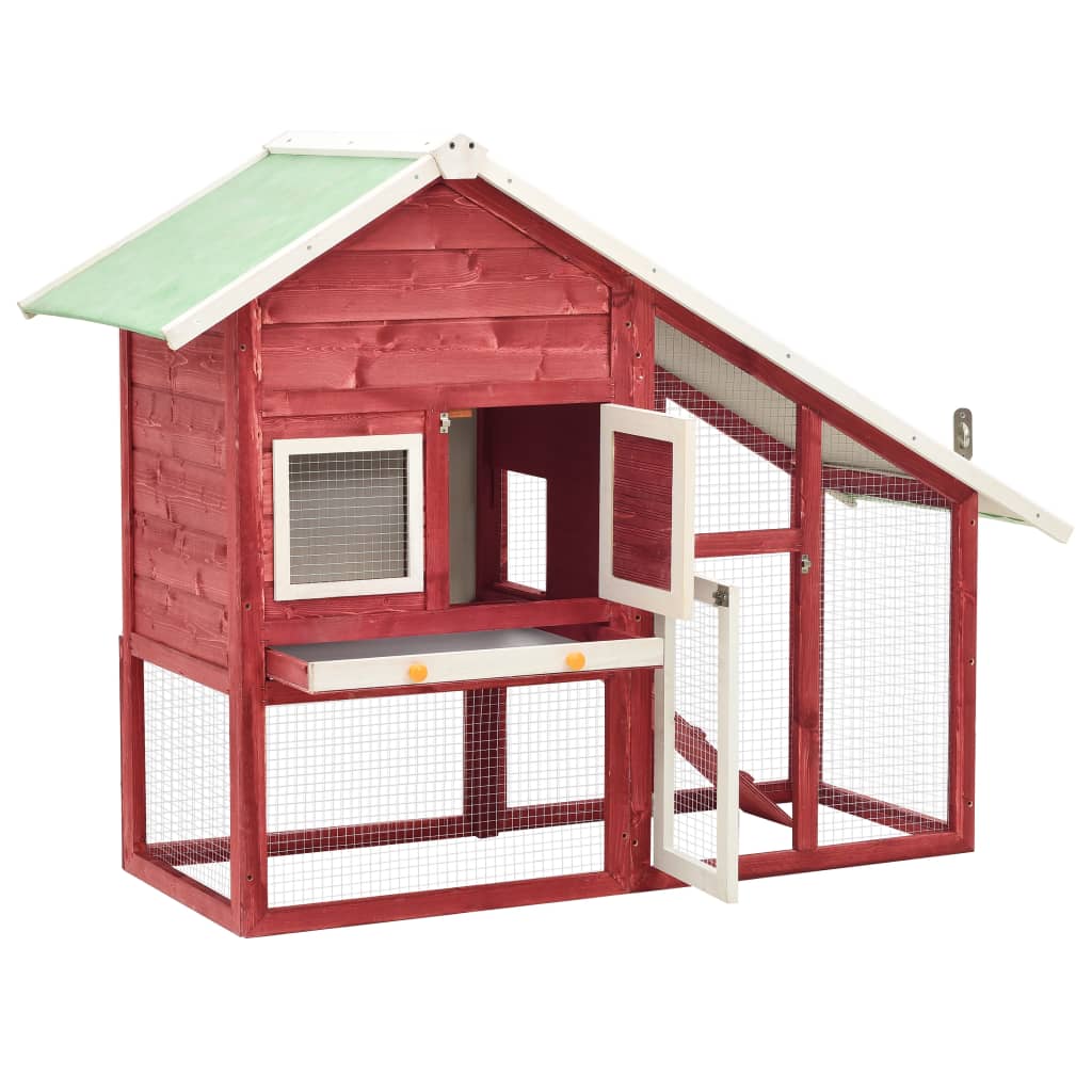 Rabbit Hutch Red And White 140x63x120 Cm Solid Firwood