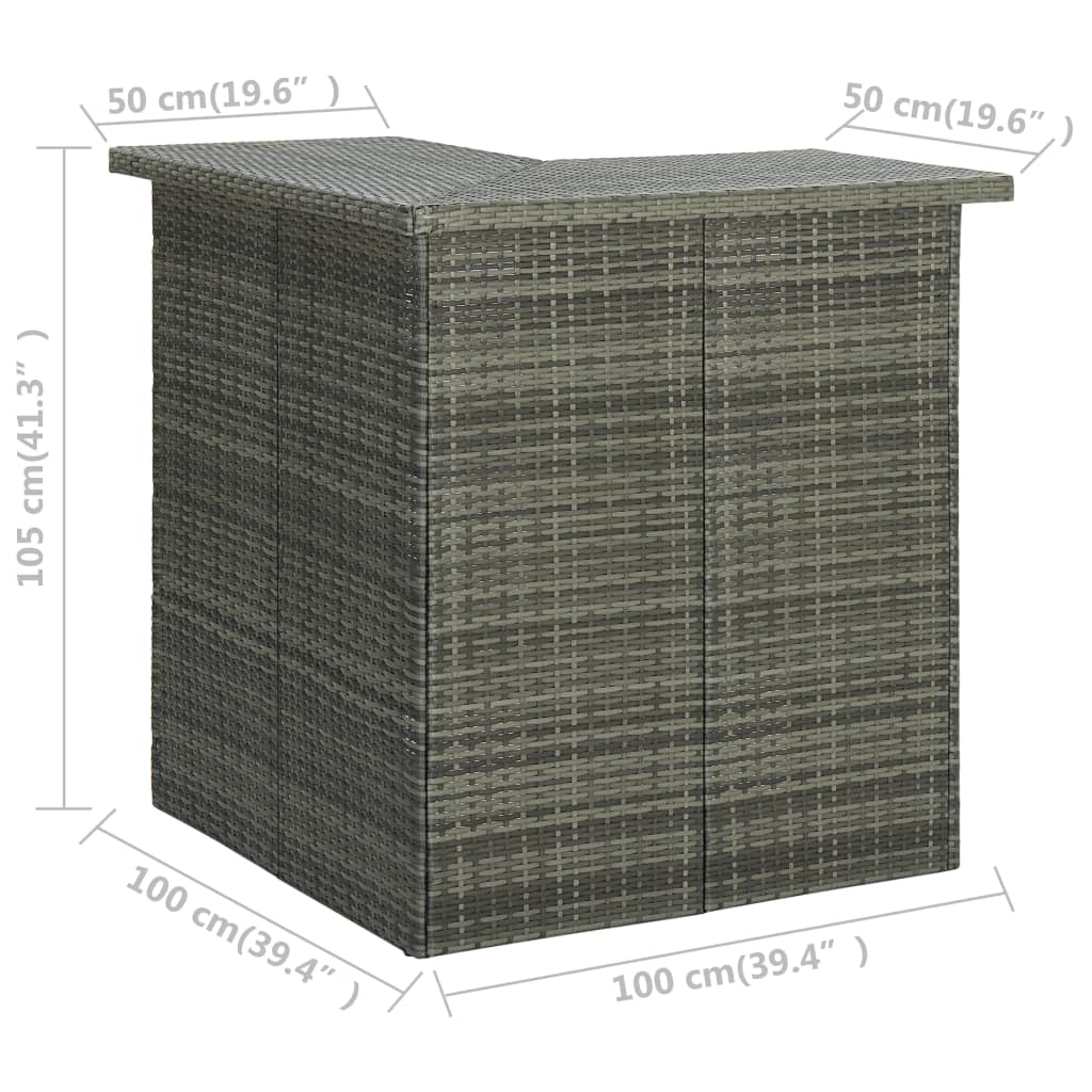 Corner Bar Table Grey 100x50x105 Cm Poly Rattan