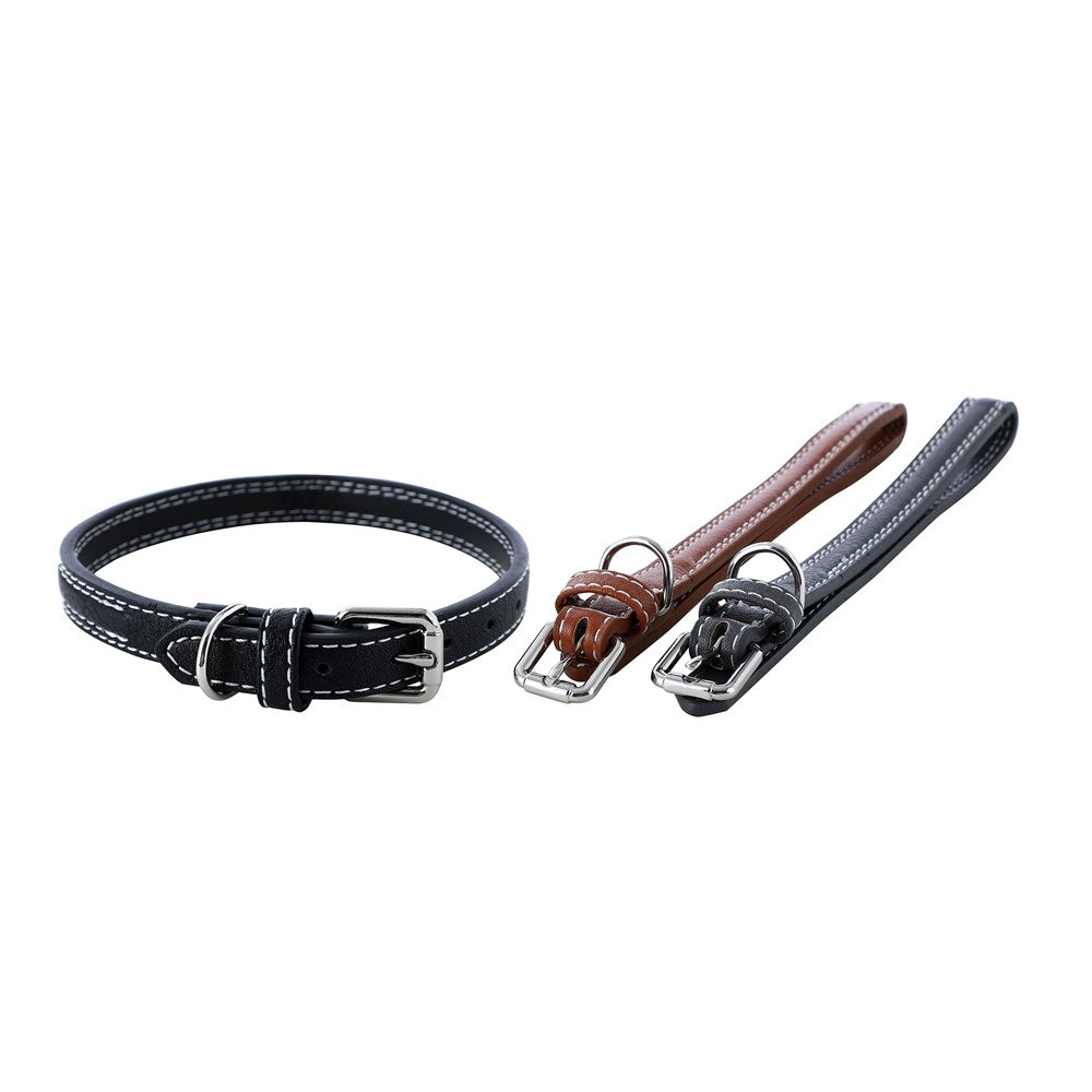 Paws & Claws Faux Leather Premium Padded Dog Collar With Stitch Details - Large