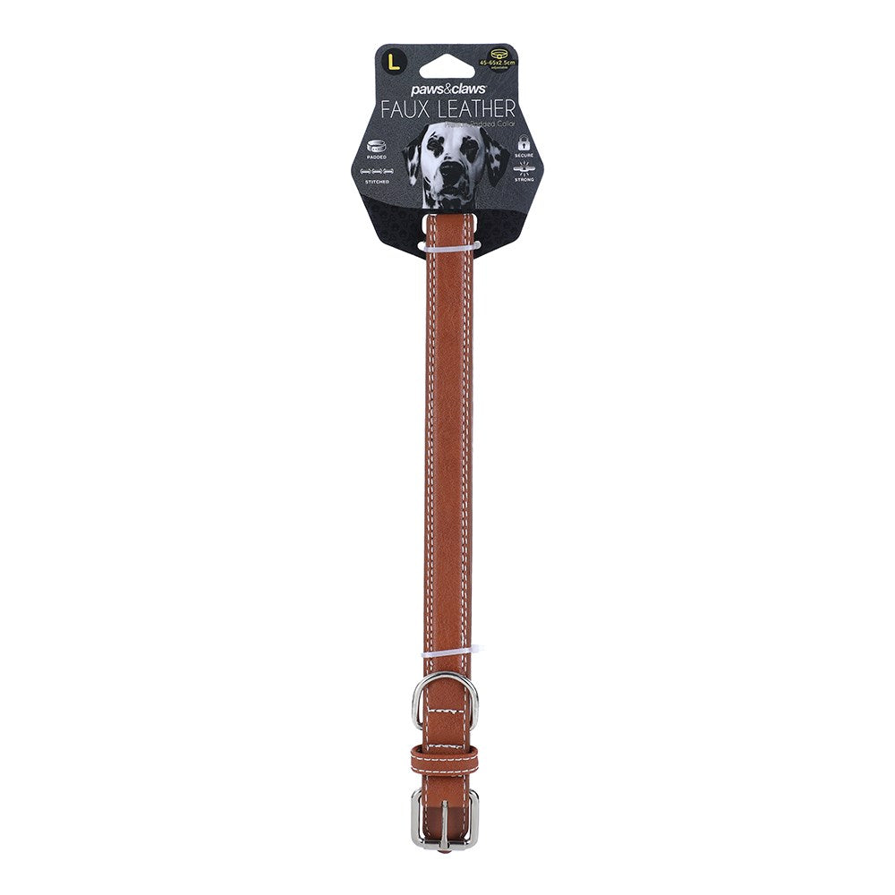 Paws & Claws Faux Leather Premium Padded Dog Collar With Stitch Details - Large