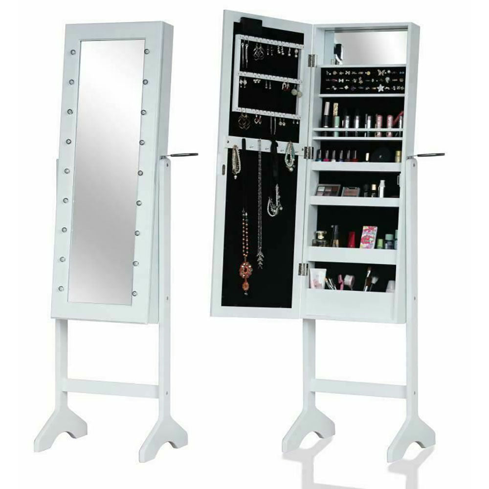 LED Hollywood Style Jewellery Mirror Standing Cabinet