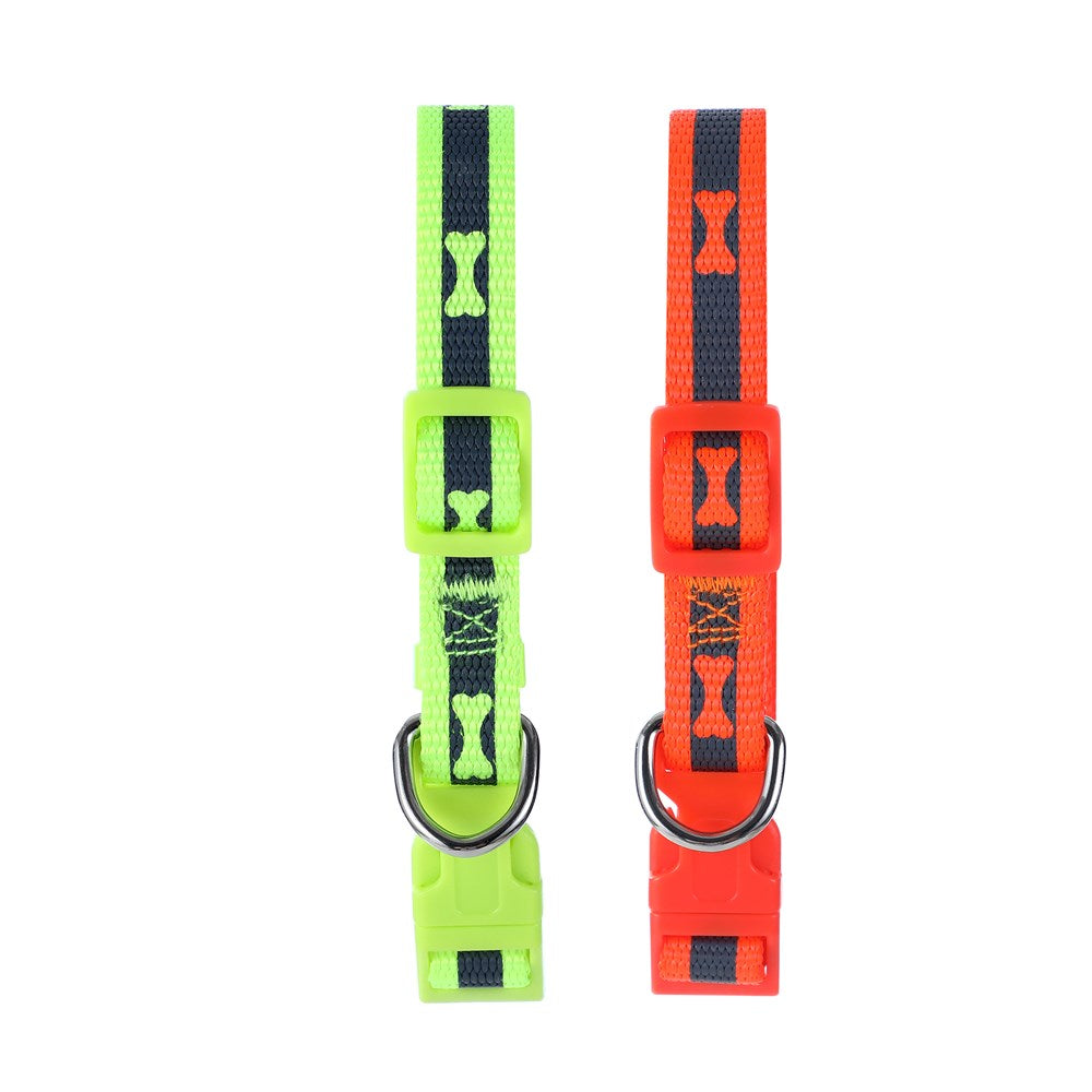 Paws & Claws Reflective Adjustable Dog Collar with Bone Print - Small