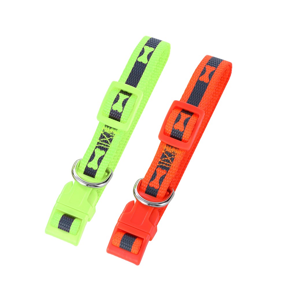 Paws & Claws Reflective Adjustable Dog Collar with Bone Print - Small