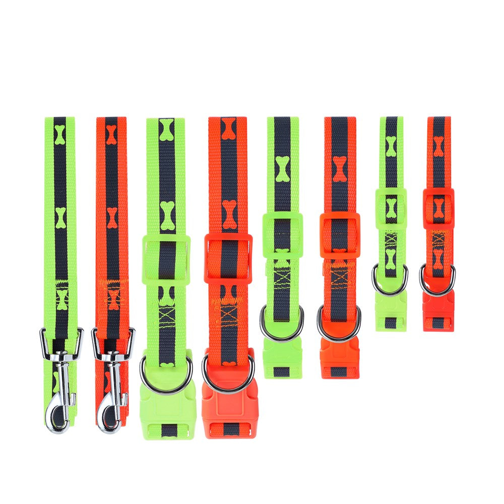 Paws & Claws Reflective Adjustable Dog Collar with Bone Print - Medium