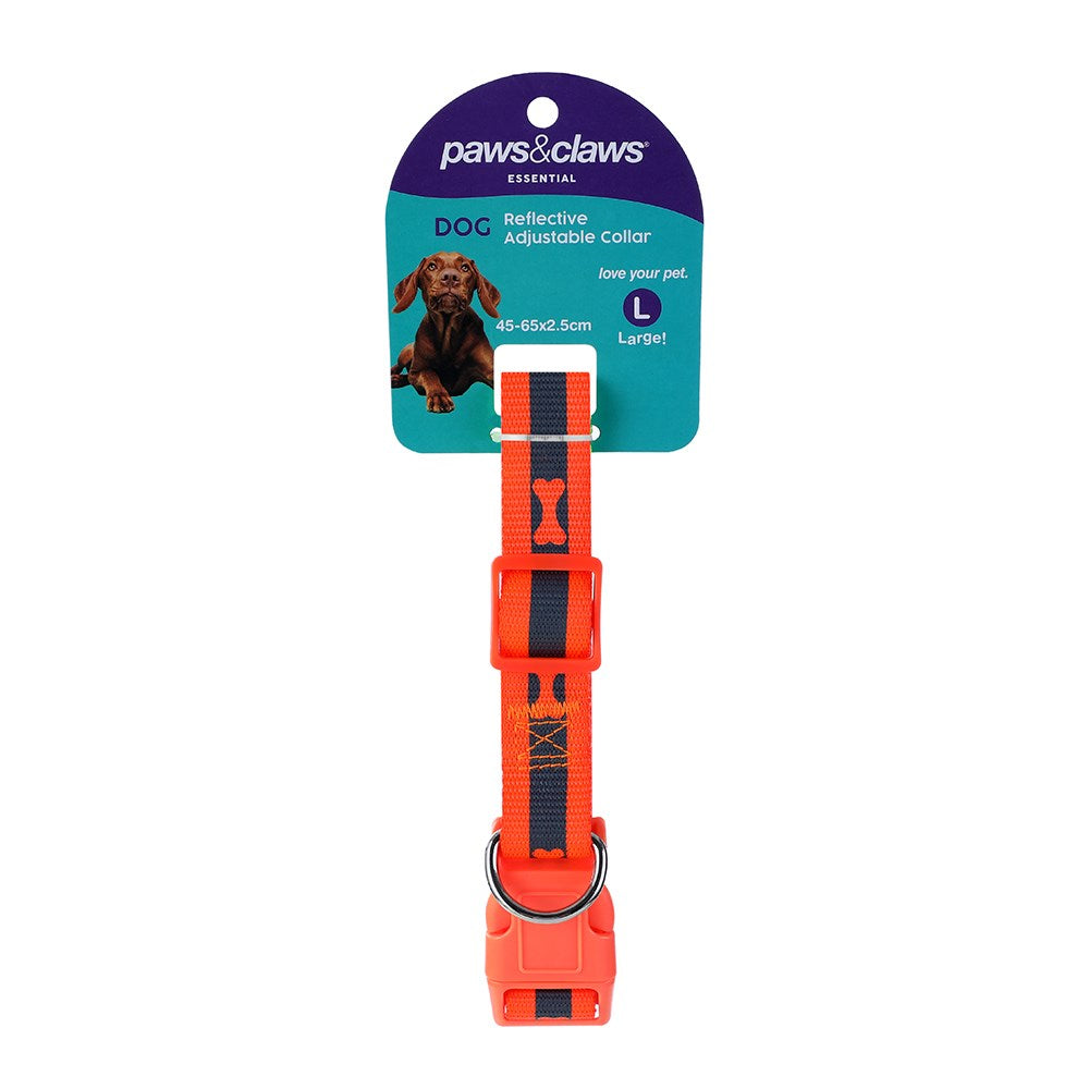 Paws & Claws Reflective Adjustable Dog Collar with Bone Print - Large
