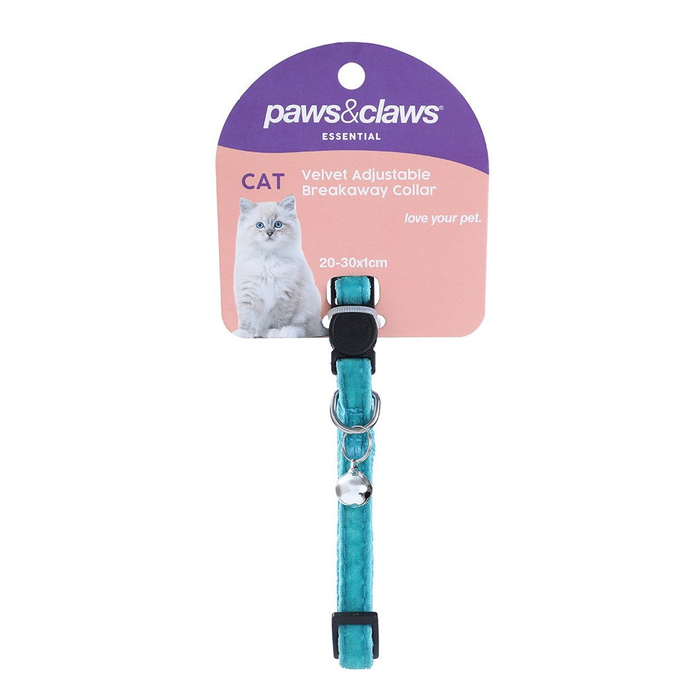 Paws & Claws Velvet Adjustable Breakaway Cat Collar with Bell - 20-30x1cm
