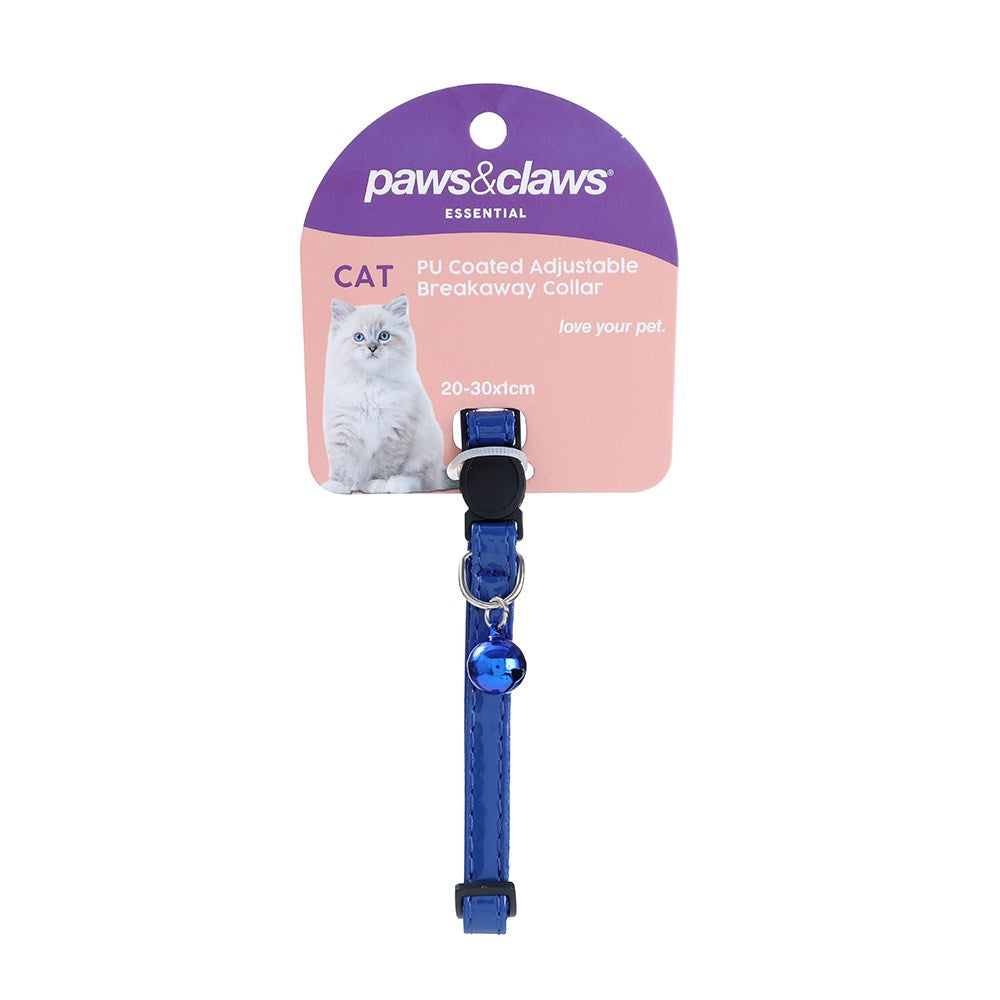 Paws & Claws PU Coated Adjustable Breakaway Cat Collar with Bell - 20-30x1cm