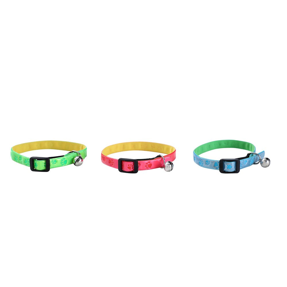 Paws & Claws Reflective Fluro & Adjustable Breakaway Cat Collar with Paw Design - 30x1cm