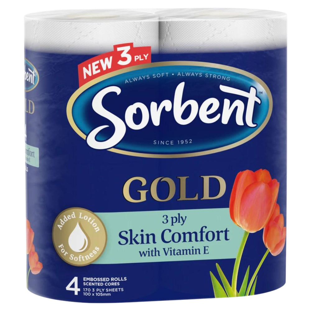 3 Pack x Sorbent Gold Skin Comfort with Vitamin E 3 Ply Toilet Paper Rolls