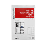 Boxsweden Metal Wardrobe with 4 Shelves & Hanging Rack - 115x50x170cm