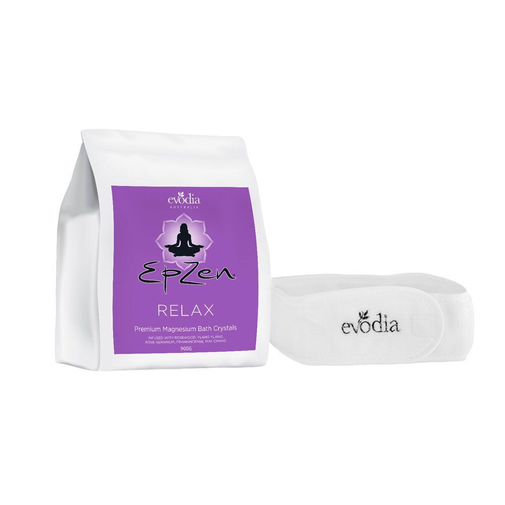 Evodia EpZen Relax Gift Set Premium Magnesium Bath Crystals 900g With Hair Wrap
