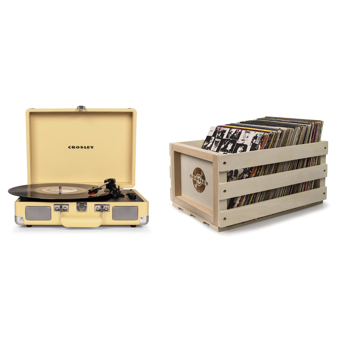 Crosley Cruiser Deluxe Vintage 3-Speed Portable Turntable + Free Record Storage Crate