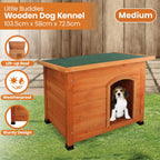 Little Buddies Weatherproof Wooden Flat Roof Dog Kennel - Medium