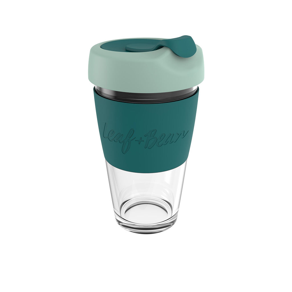 Sorrento Leaf & Bean Reusable Glass Cup - 454ml(160z)
