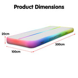 3m x 1m Air Track Tumbling Mat Gymnastics Exercise Inflatable - Rainbow