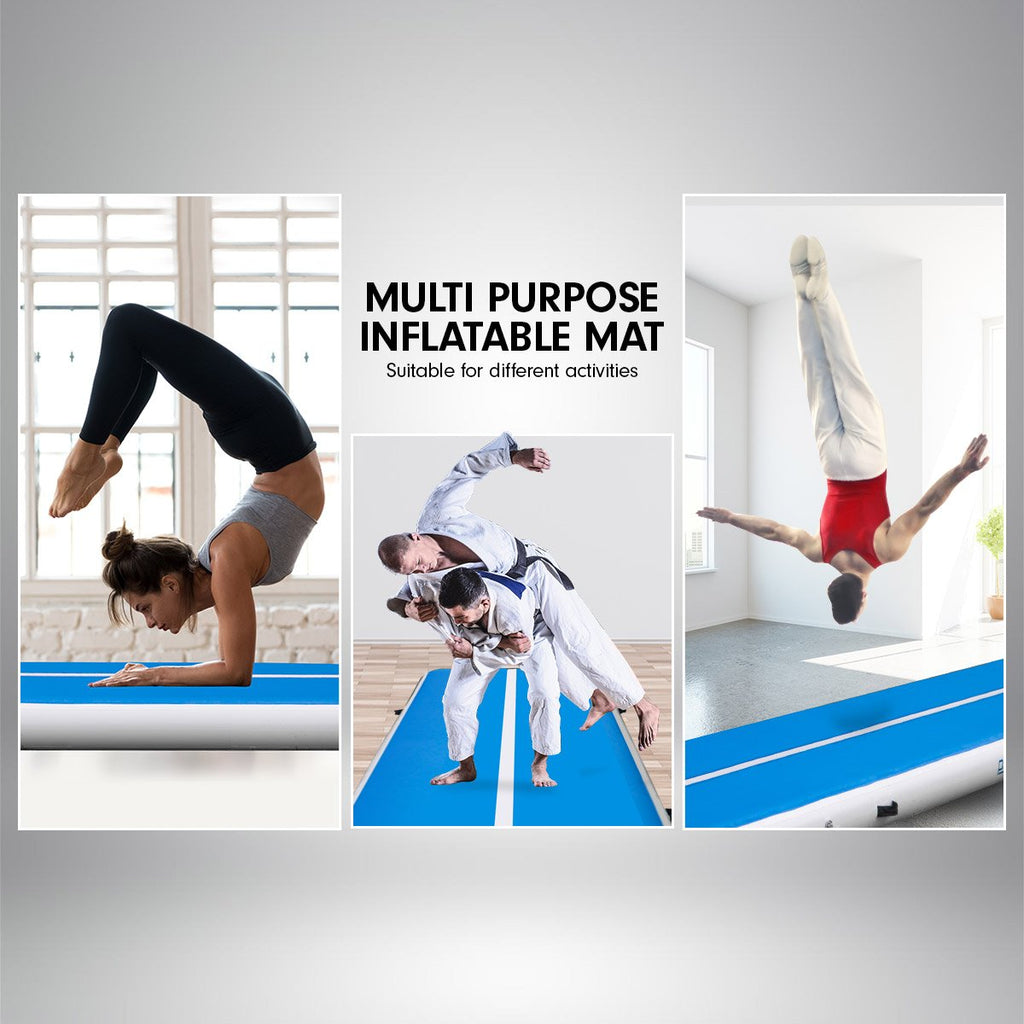 4m x 1m Air Track Inflatable Tumbling Gymnastics Mat - Blue White