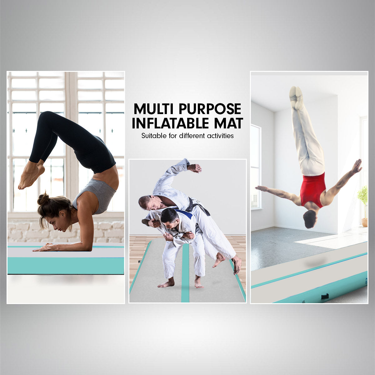 4m x 2m Air Track Gymnastics Mat Tumbling Exercise - Grey Green