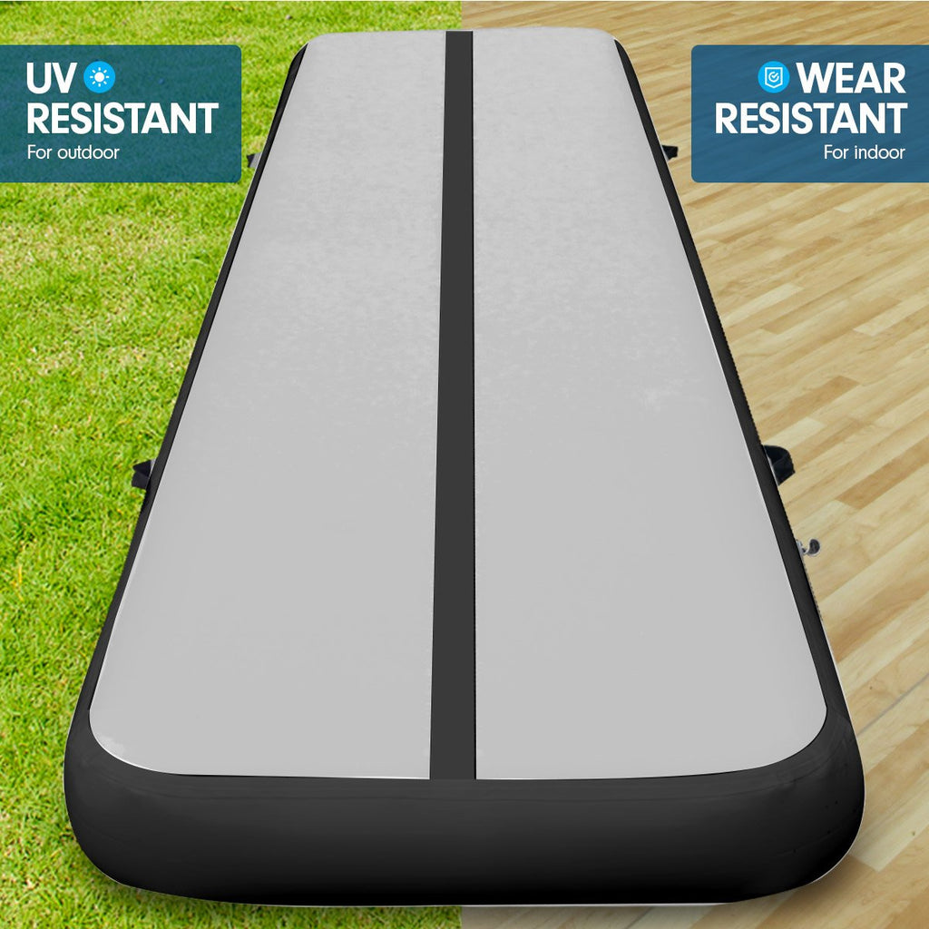 6m x 2m Air Track Gymnastics Mat Tumbling Exercise - Grey Black