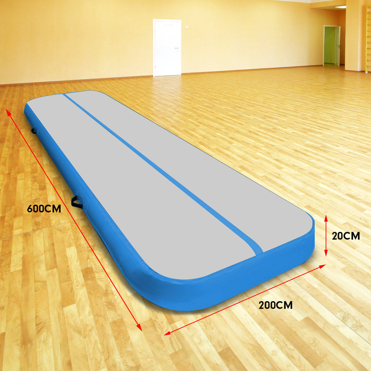 6m x 2m Air Track Gymnastics Mat Tumbling Exercise - Grey Blue