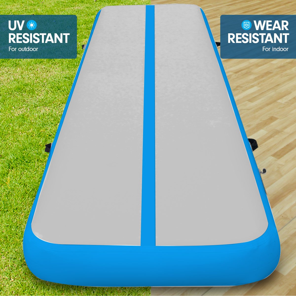 6m x 2m Air Track Gymnastics Mat Tumbling Exercise - Grey Blue