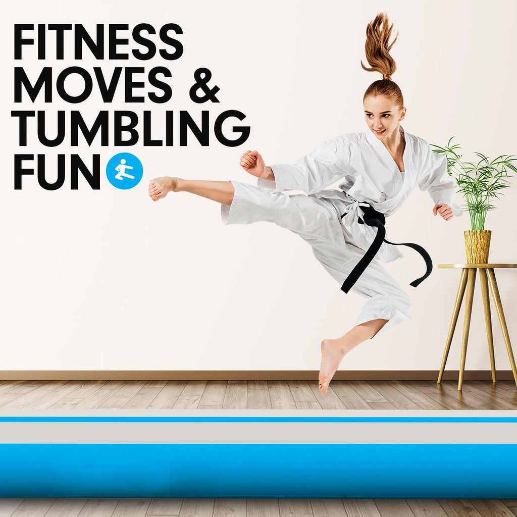 6m x 2m Air Track Gymnastics Mat Tumbling Exercise - Grey Blue