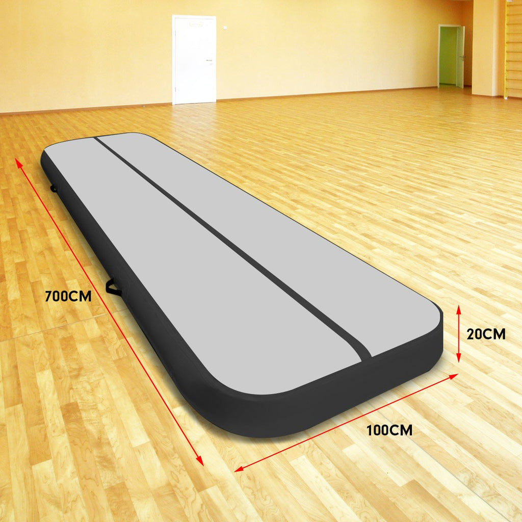 7m x 1m Air Track Inflatable Tumbling Mat Gymnastics - Grey Black