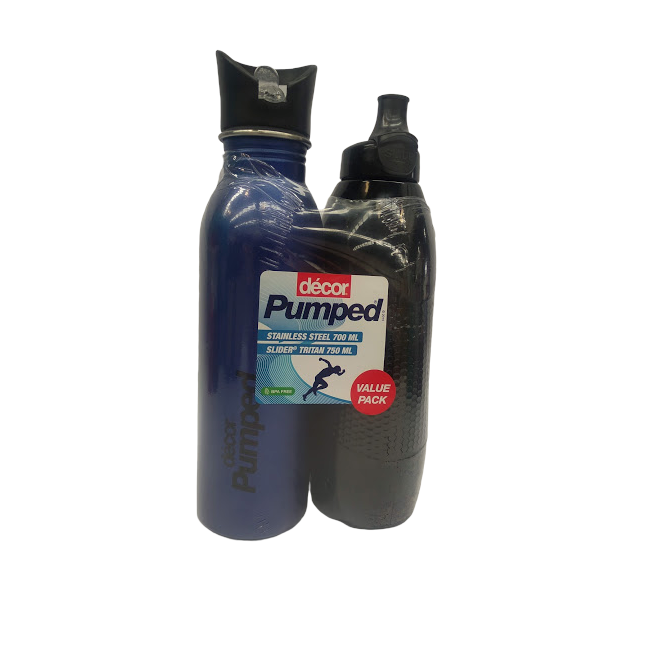 Decor Pumped Value Pack (2 Pack) - Stainless Steel 700ml & Tritan 750ml Bottle