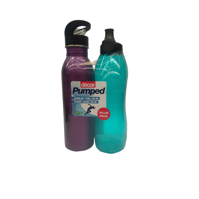 Decor Pumped Value Pack (2 Pack) - Stainless Steel 700ml & Tritan 750ml Bottle