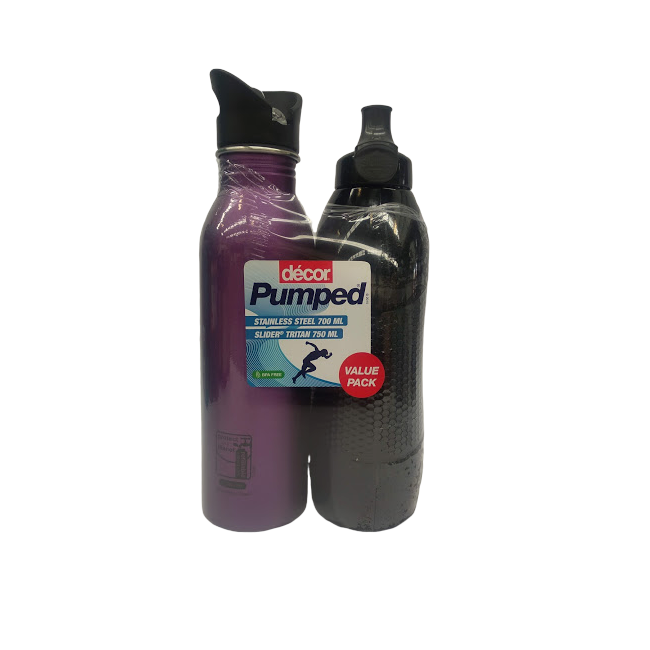 Decor Pumped Value Pack (2 Pack) - Stainless Steel 700ml & Tritan 750ml Bottle