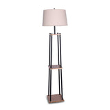 Sarantino Metal Etagere Floor Lamp Wood shelf Cream Fabric Shade