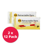 2 x Marbig Medium Retractable Pens Red (12 Pack)