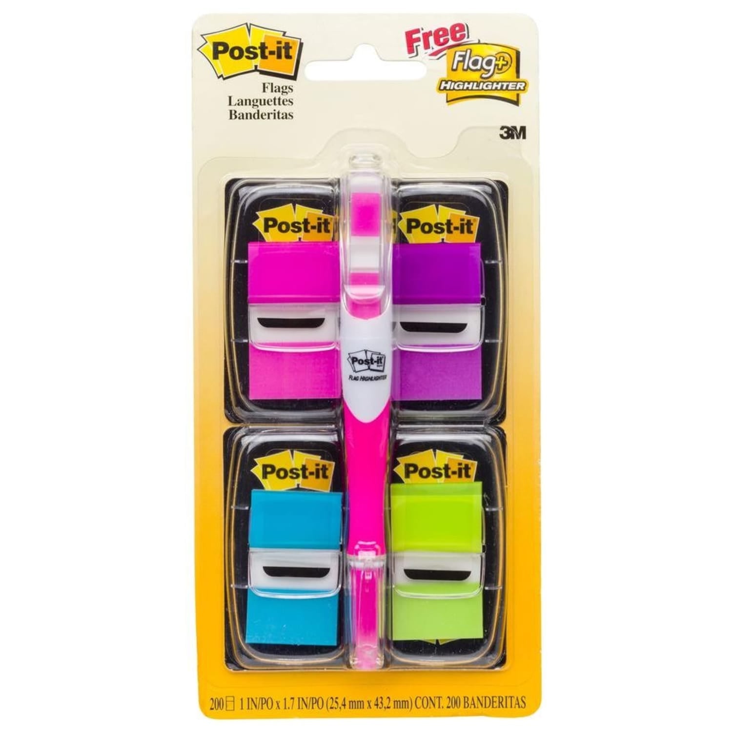 Post It Flags 4 Pack & Bonus Highlighter