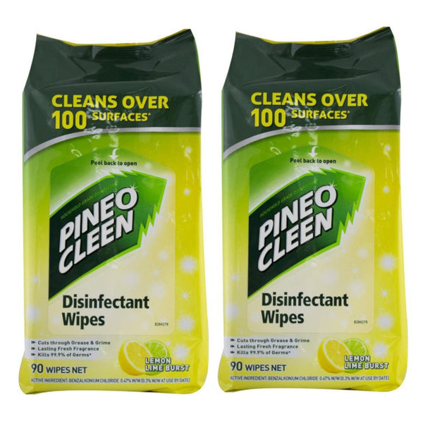 2 x Pine O Cleen Disinfectant Wipes Lemon Lime Burst 90 pack Smooth Sales