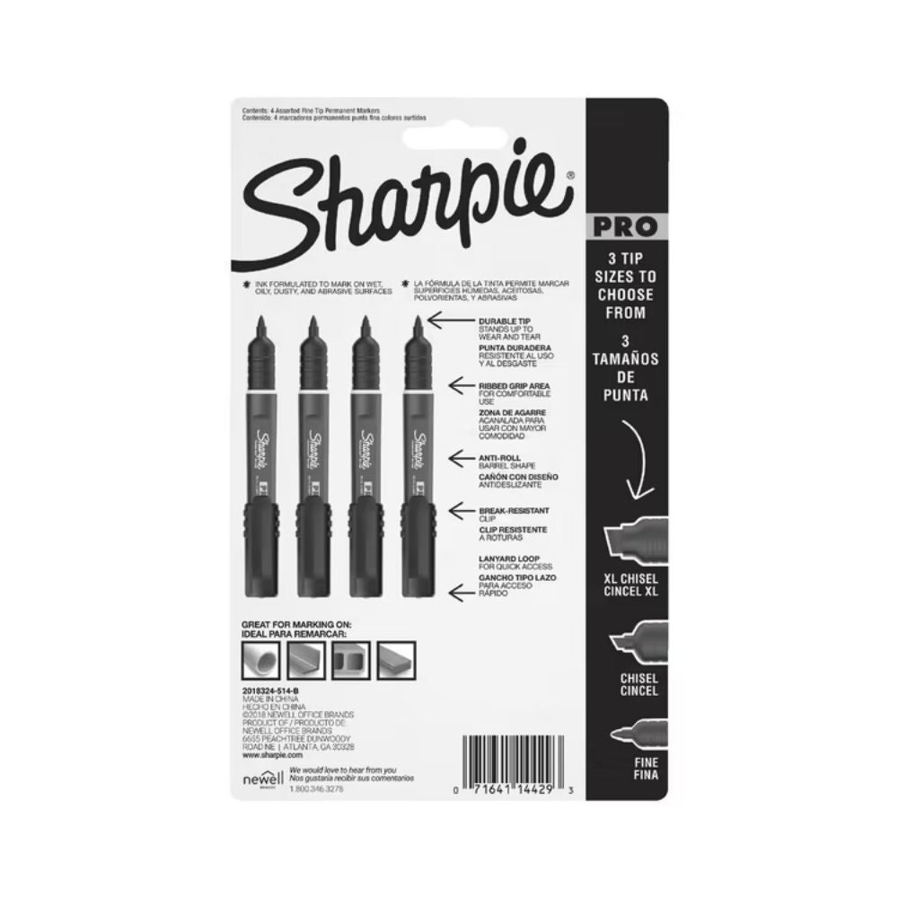 Sharpie Pro Fine Permanent Marker - Assorted - 4 Pack