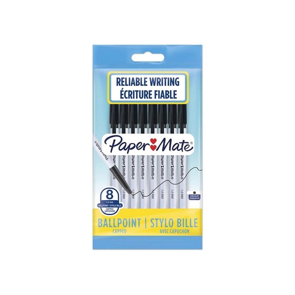 2 Pack x Paper Mate Ballpoint Pen Black - 1.0mm - 8pc