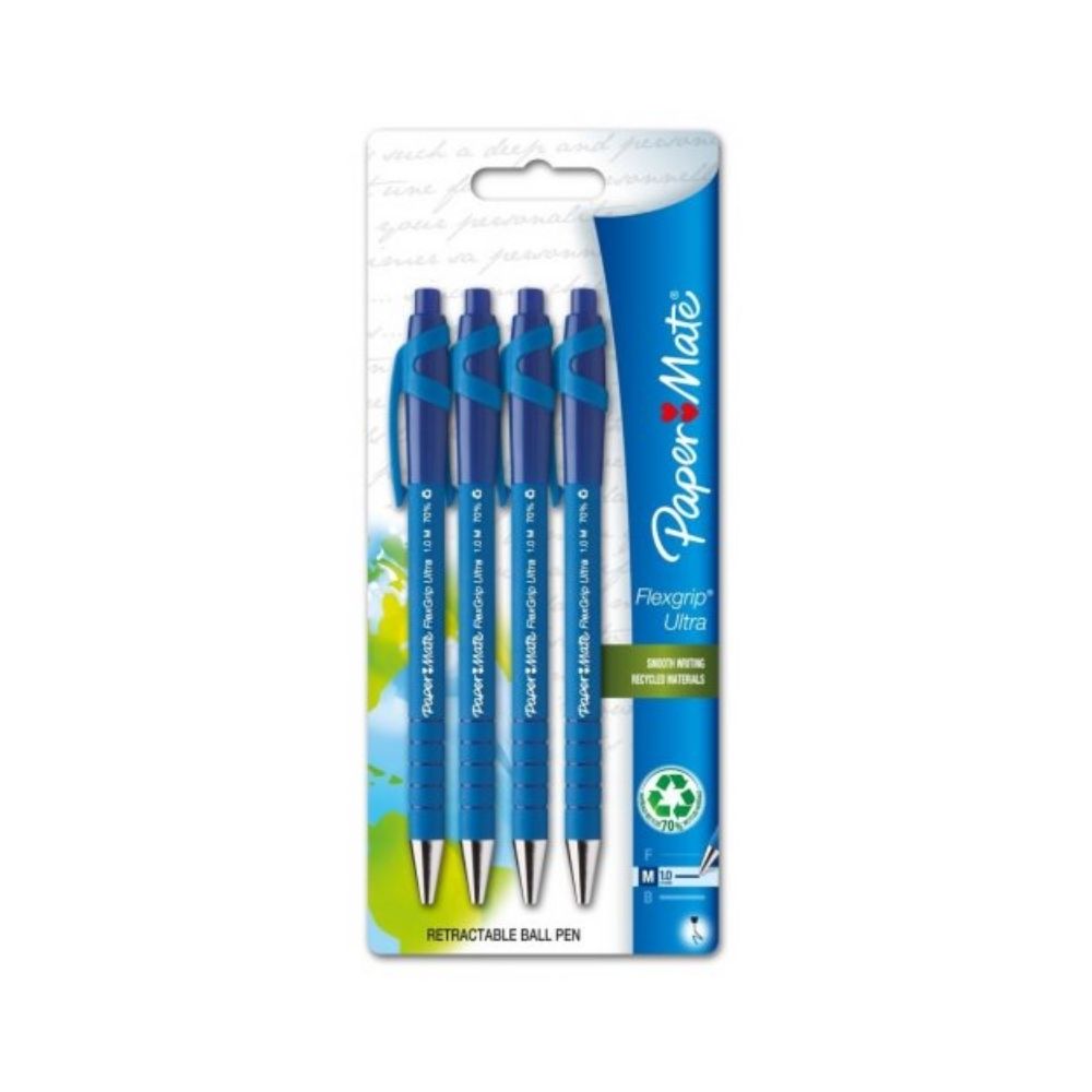 3 Pack x Paper Mate Flexgrip Ultra Ball Point Pens - Blue - 1.0mm - 4pc