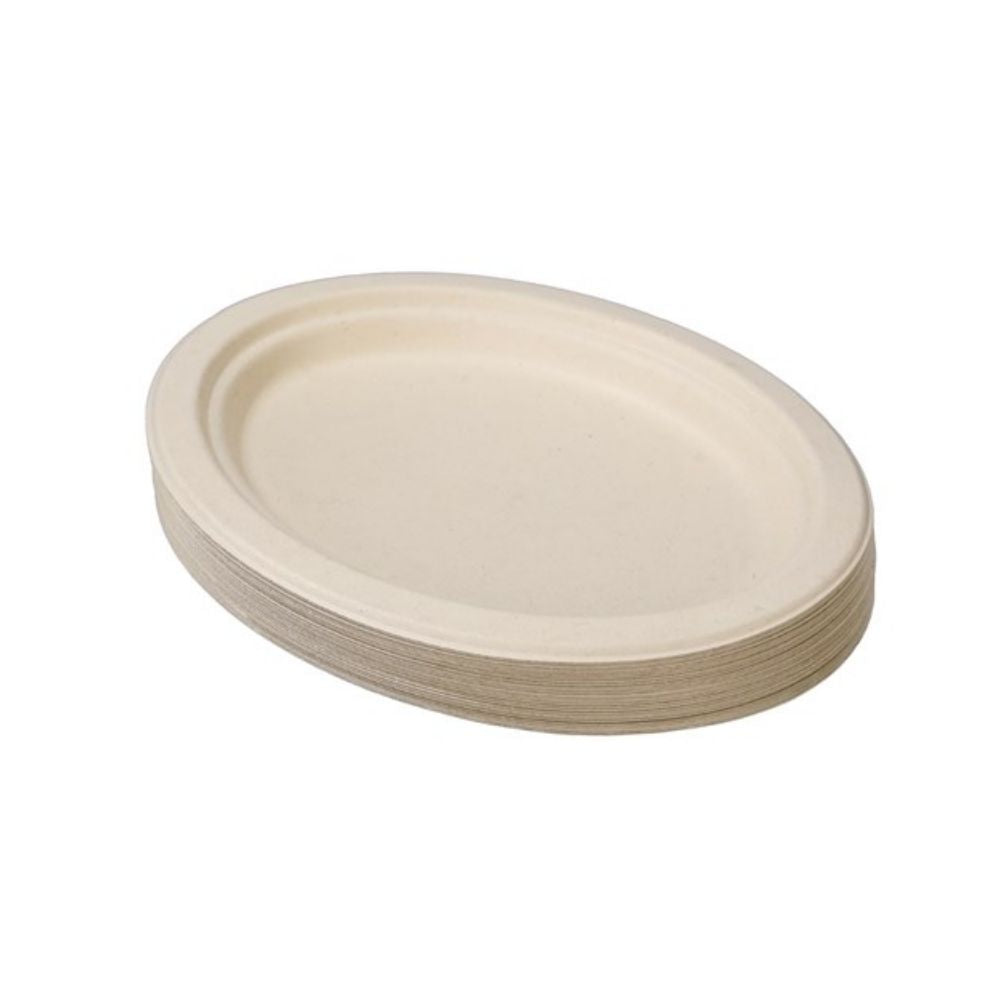 2 x Lemon & Lime ECO Sugarcane Oval Plate Natural 30 Pack - 26x20cm