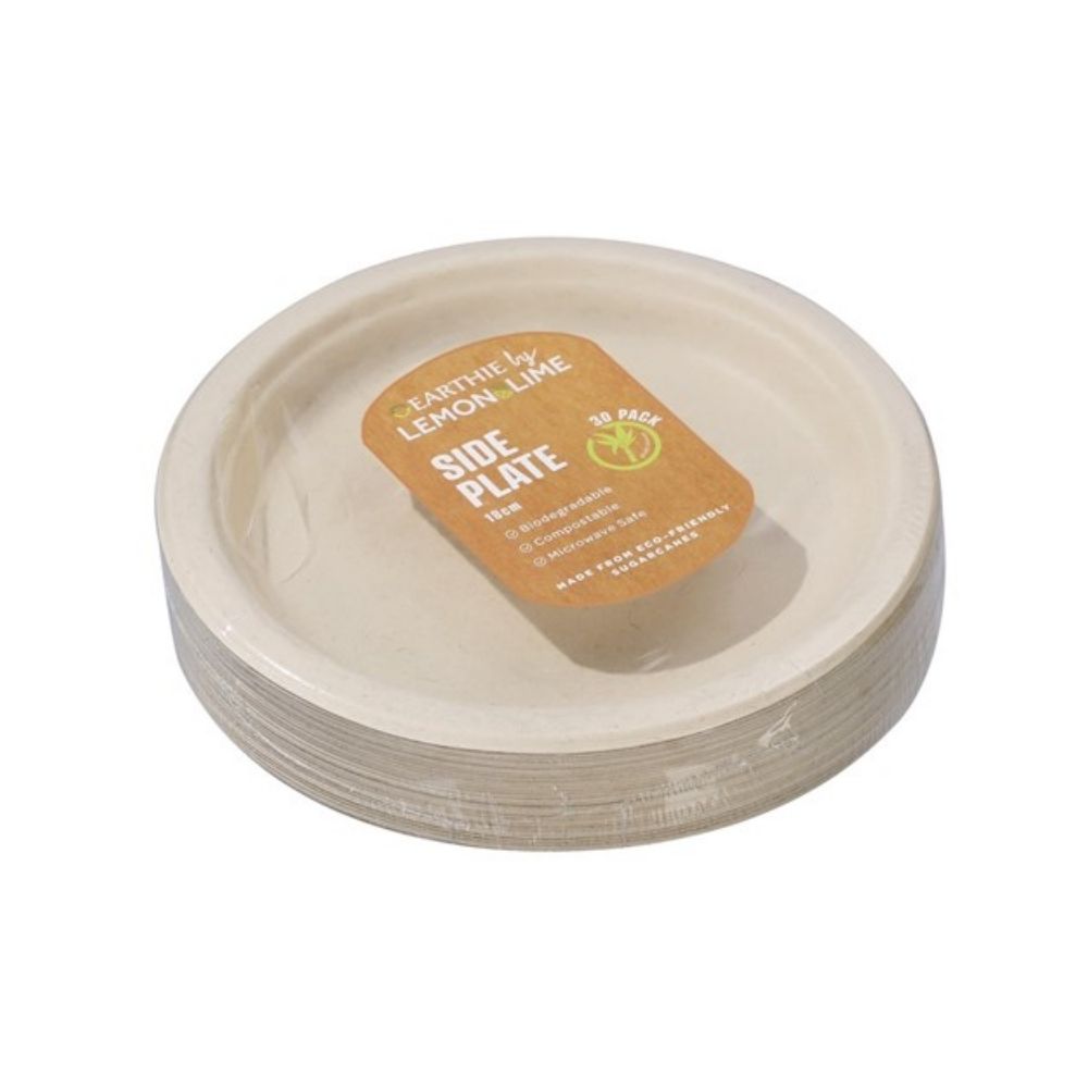 2 x Lemon & Lime ECO Sugarcane Side Plate Natural 30 Pack - 18cm