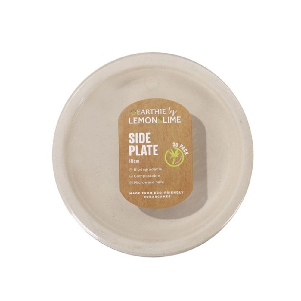 2 x Lemon & Lime ECO Sugarcane Side Plate Natural 30 Pack - 18cm