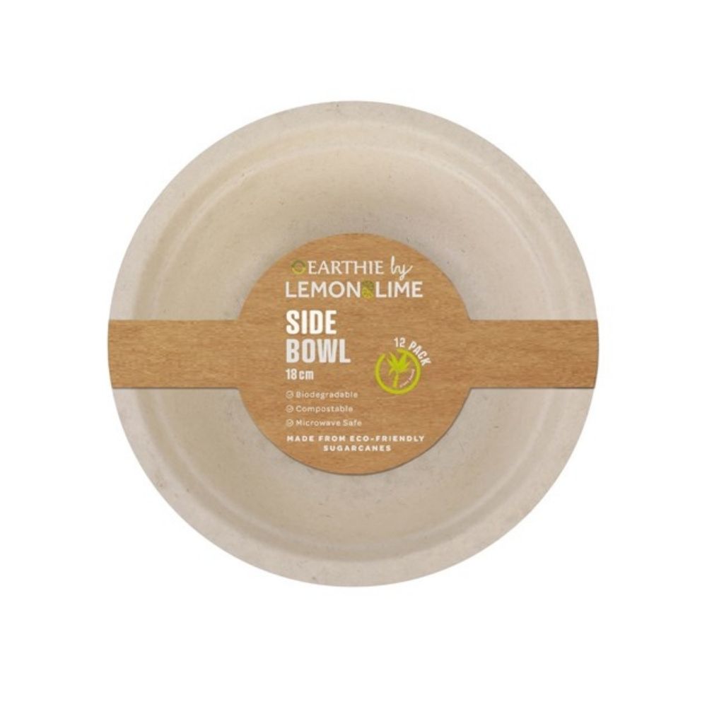 2 x Lemon & Lime ECO Sugarcane Side Bowl Natural 12 Pack - 18cm