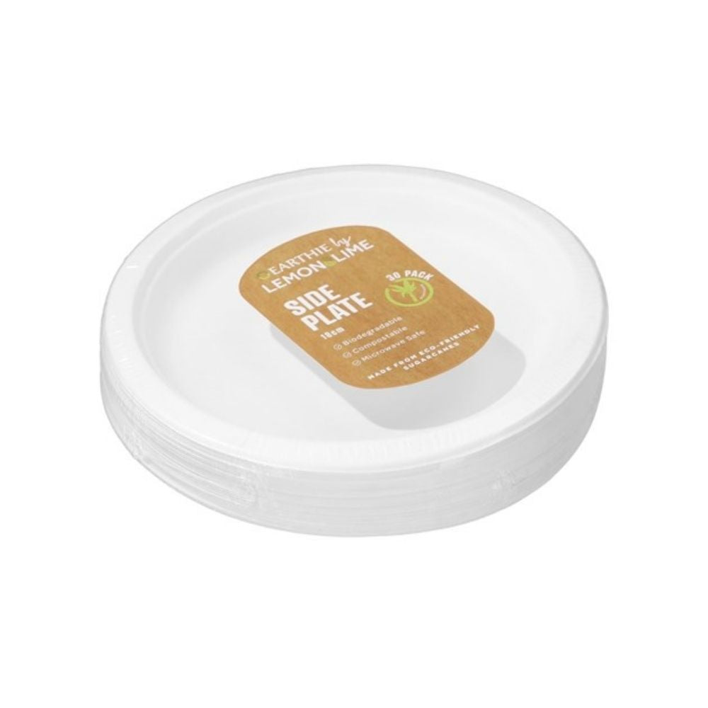 2 x Lemon & Lime ECO Sugarcane Side Plate White - 30 Pack - 18cm